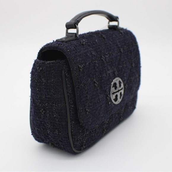 TORY BURCH *NWT* Willa Tweed Mini Top Handle Bag, 86050, Navy, Gunmetal - Picture 2 of 6